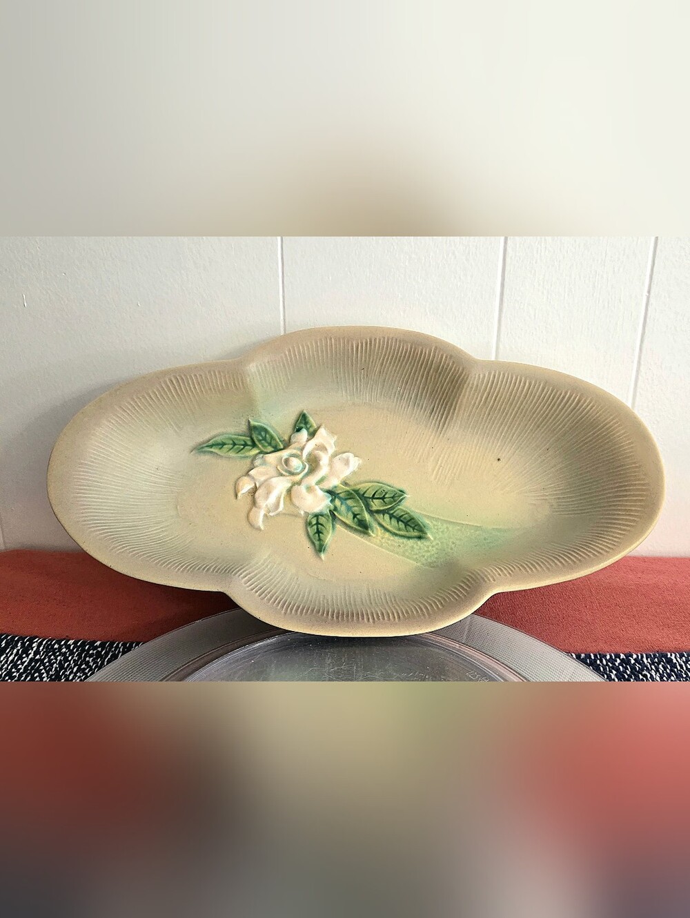 Authentic Roseville Pottery Gardenia Console Bowl Silver Haze Gray 631 14 1950s